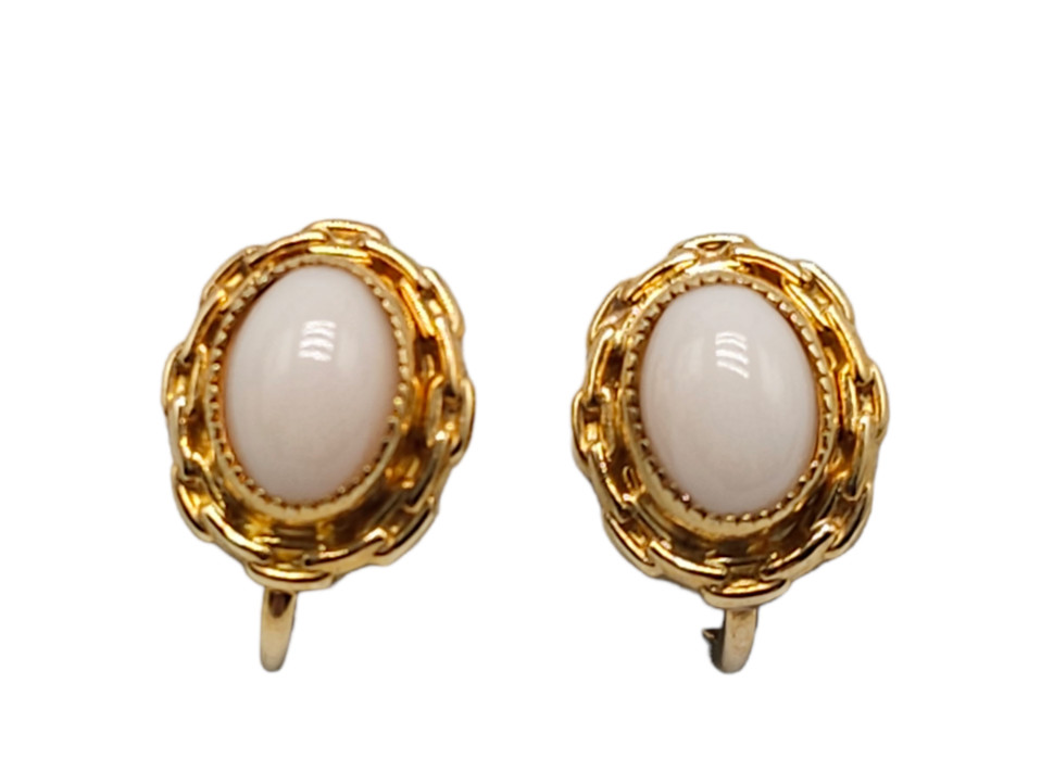 1/20th 12k Gold Filled Sarah Coventry Angel Skin Coral Gemstone Earrings Vintage
