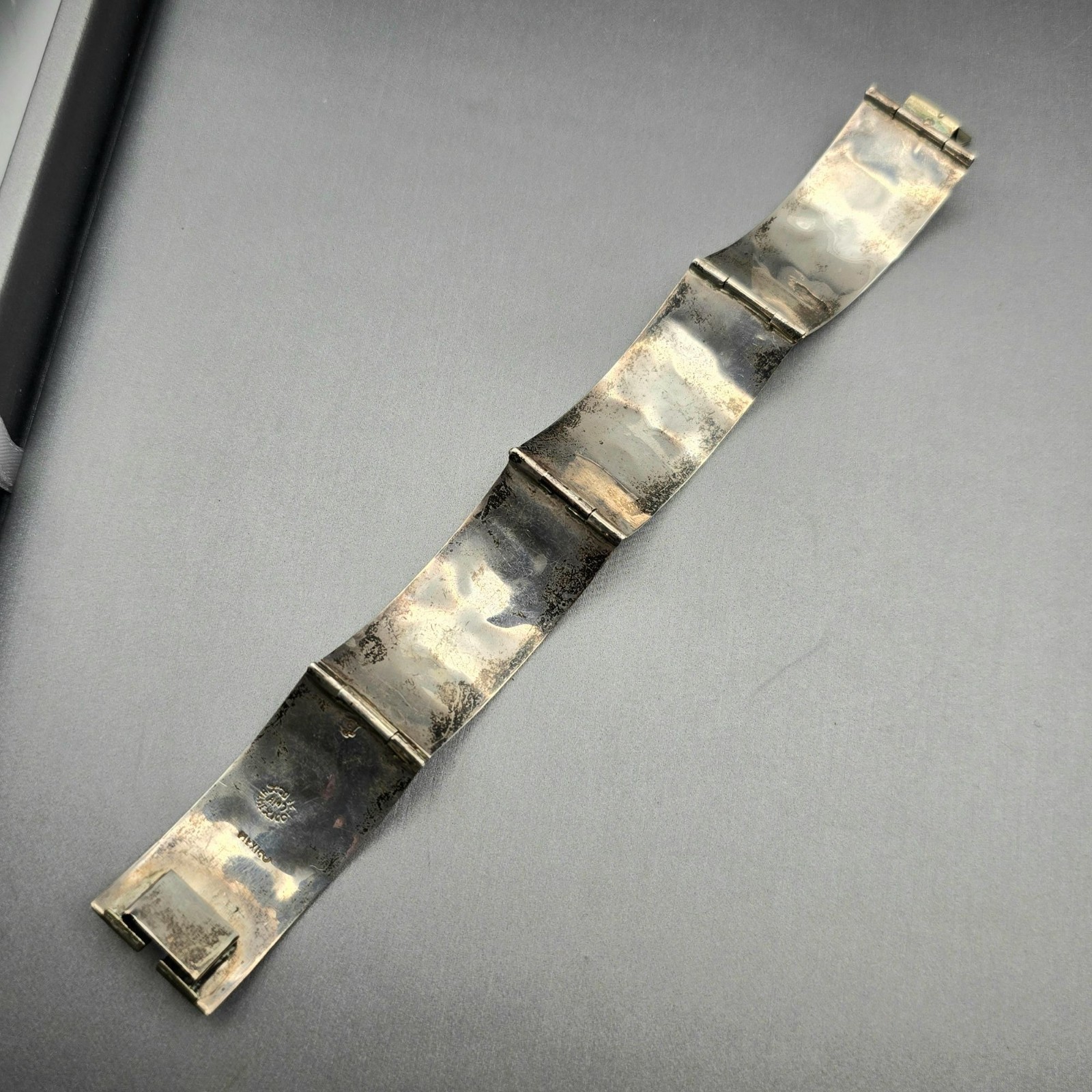 Vintage Taxco Sterling Silver Turquoise Inlay Bracelet 7″ Eagle 3 Signed AMD 30g