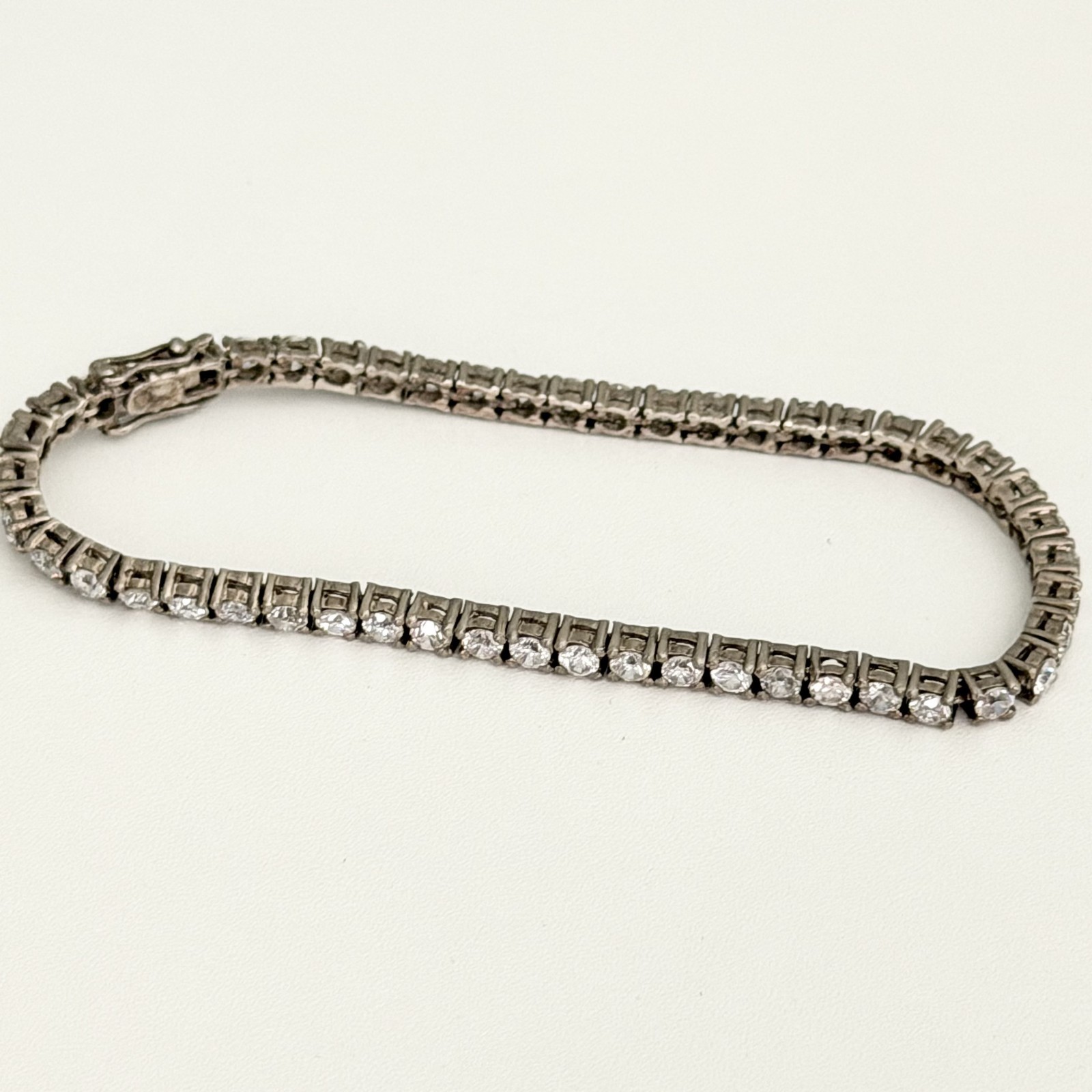 Vintage 925 Sterling Silver Clear CZ Tennis Bracelet 7″