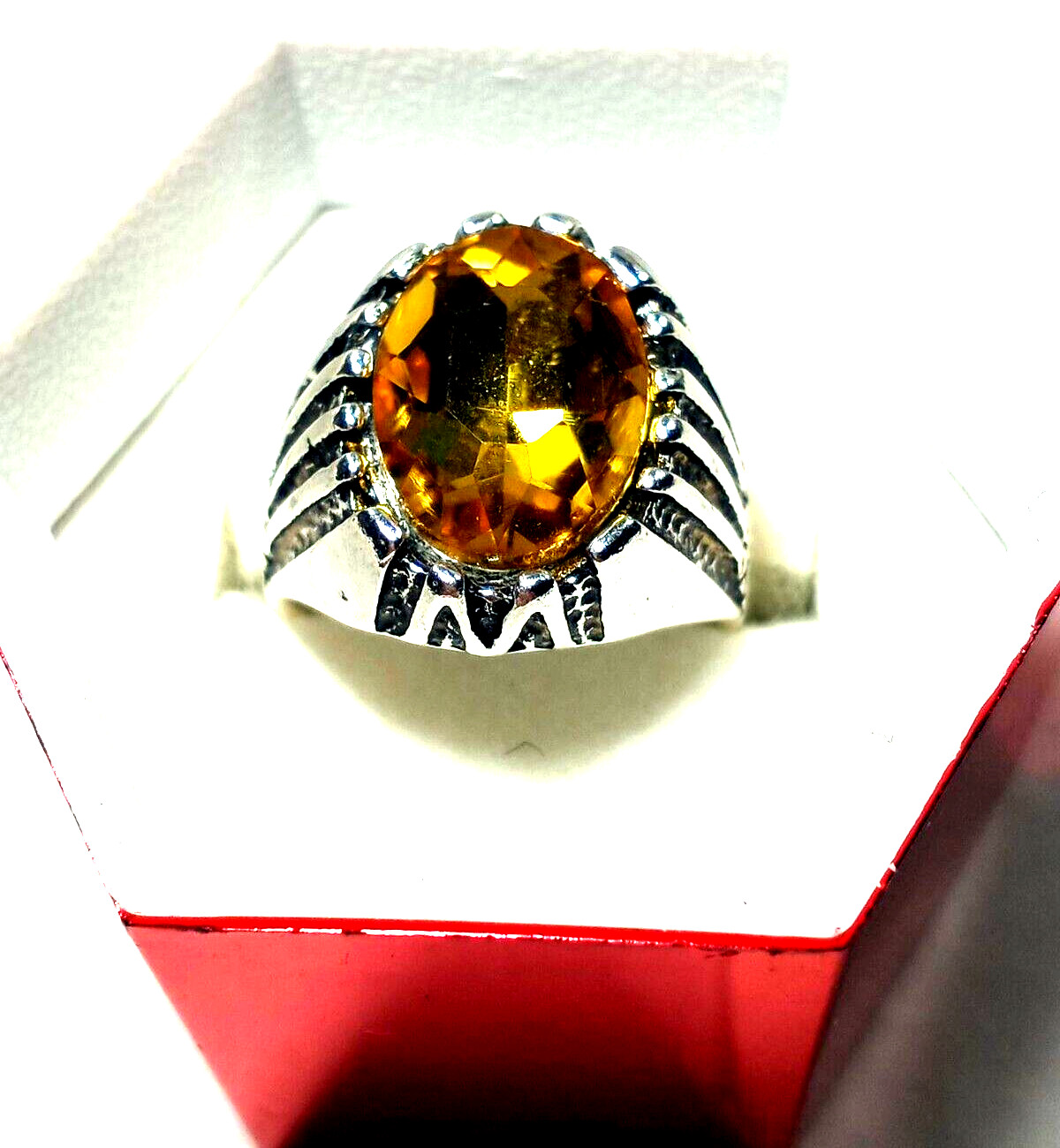 Vintage Silver Color and Citrine Color Faceted CZ size 6 & 1/2 Dome Style Ring