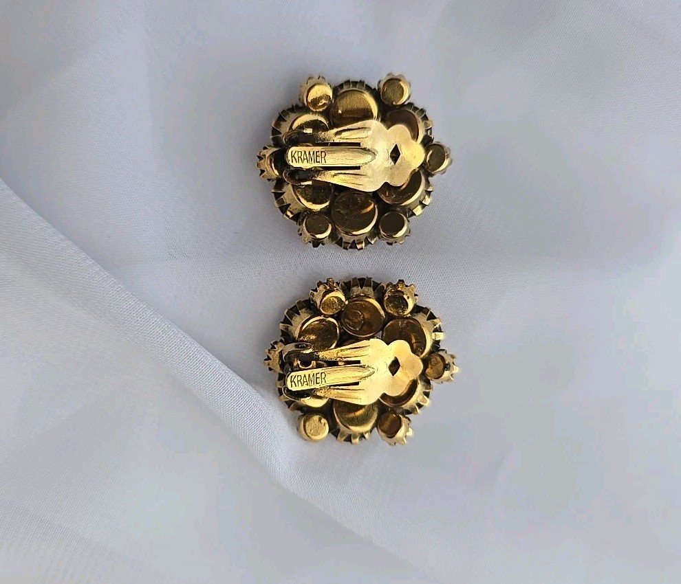 1950’s Kramer Rhinestone Set Pin Bracelet & Earrings Gray & Brown Stones