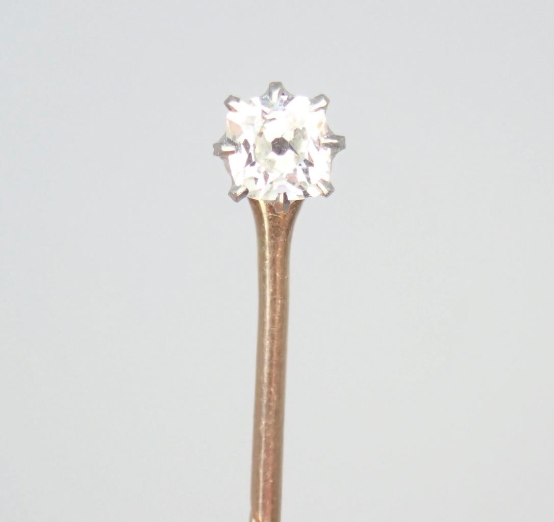Pretty Antique Victorian 12K Gold Old Mine Cut Diamond Collar Stud Stick Pin Box