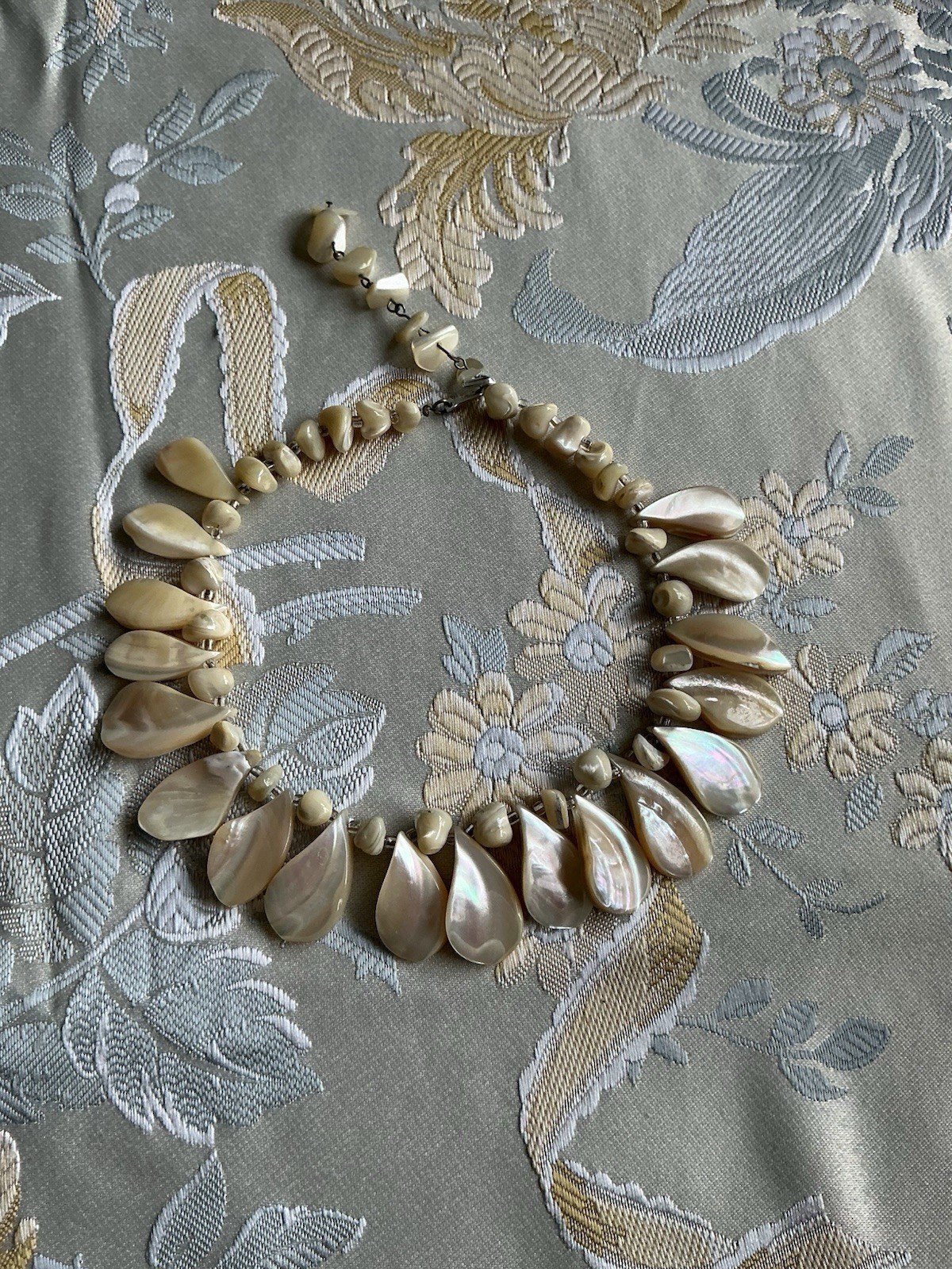 Vintage Mother Of Pearl Fringe Collar Choker Necklace Japan Mid Century