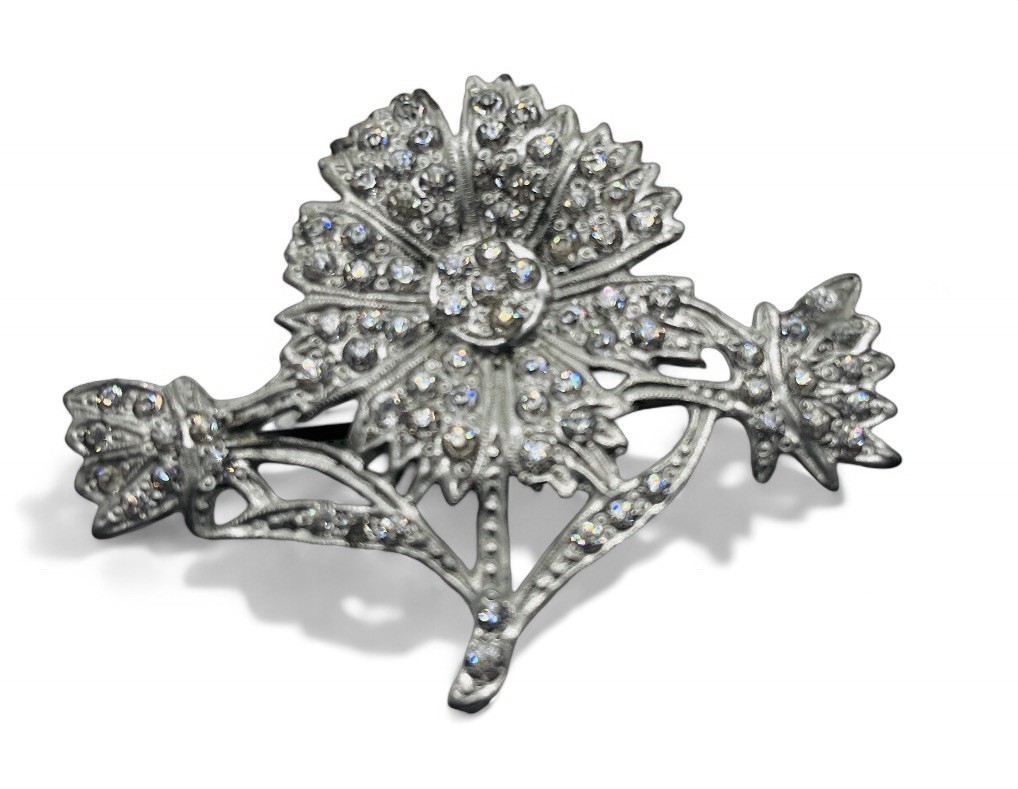 Vintage 1940s Old Hollywood Glam Pot Metal Flower Brooch