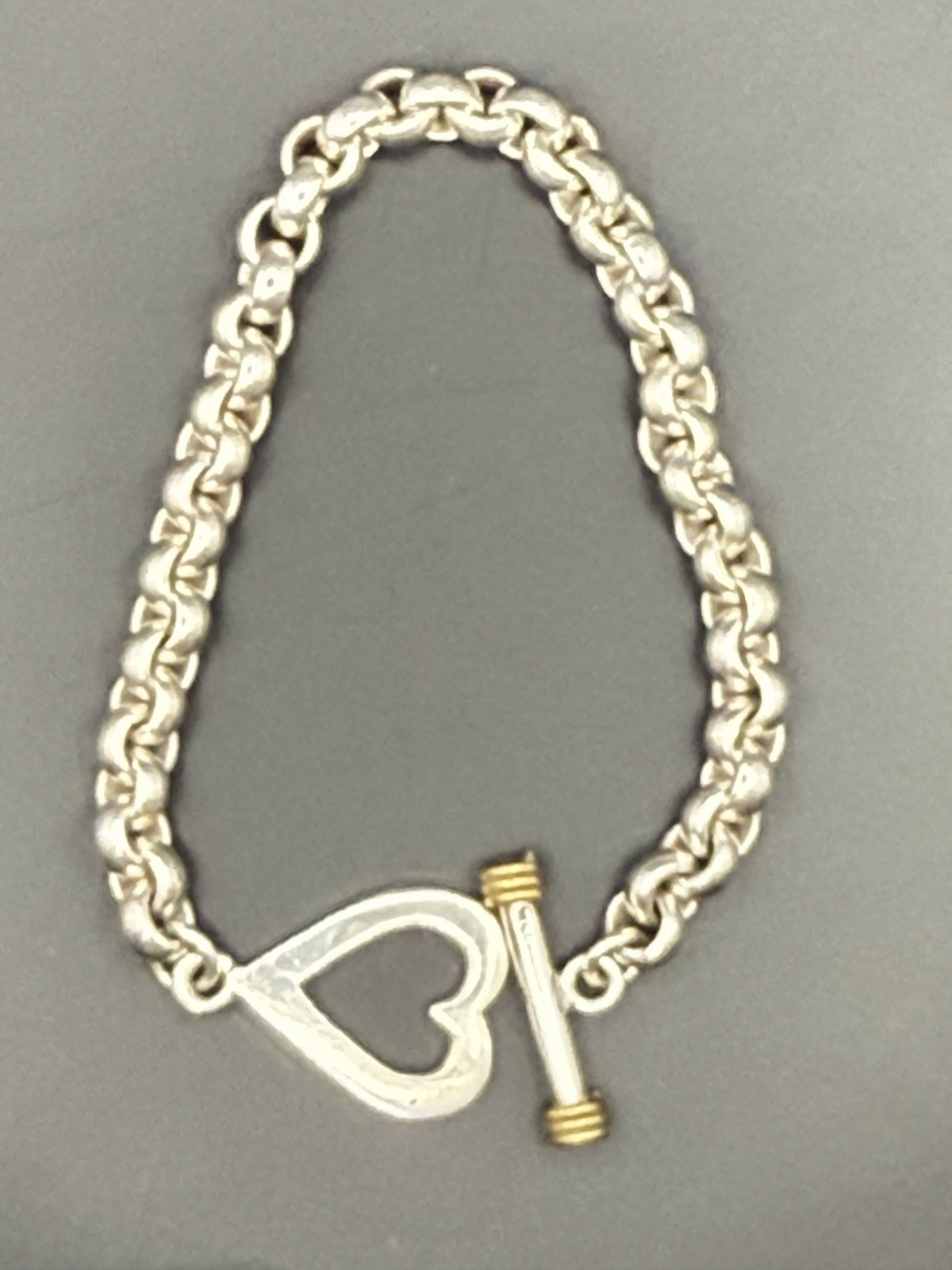 Vintage Heavy Sterling Silver Chain Bracelet with Toggle Heart Closure