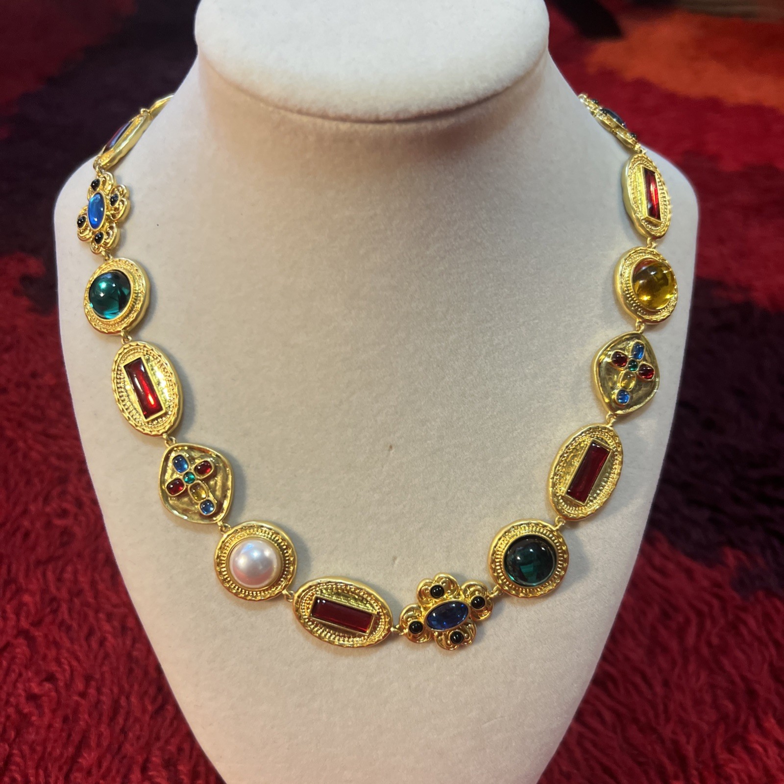 Signed Reya Multicolor Gold Plated Jewels Of India Necklace tik tok Famous HTF