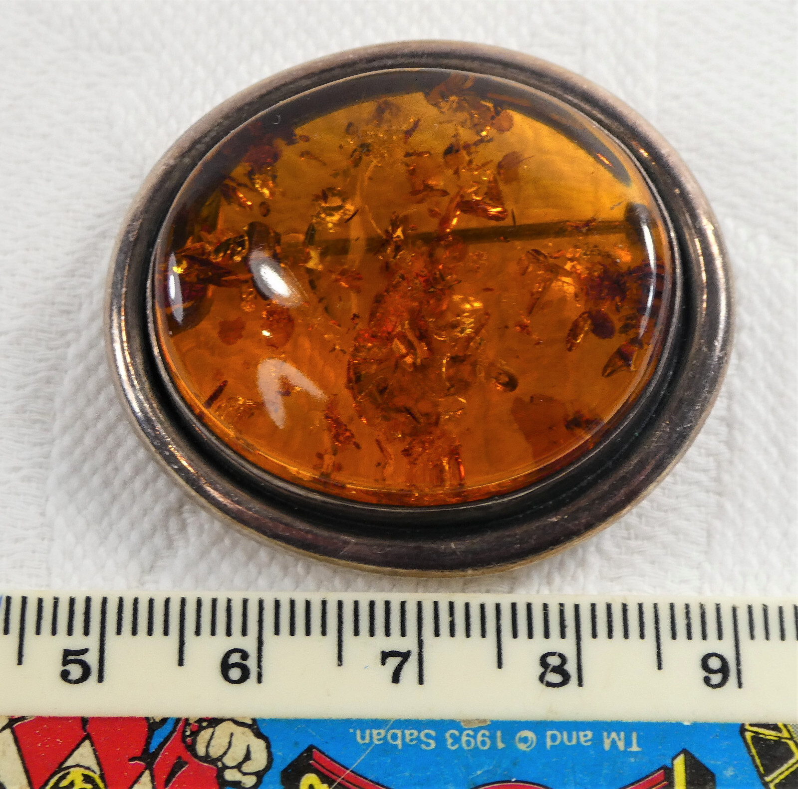 Large Vintage 925 Sterling Silver Baltic Amber Brooch 4cms Statement Brooch