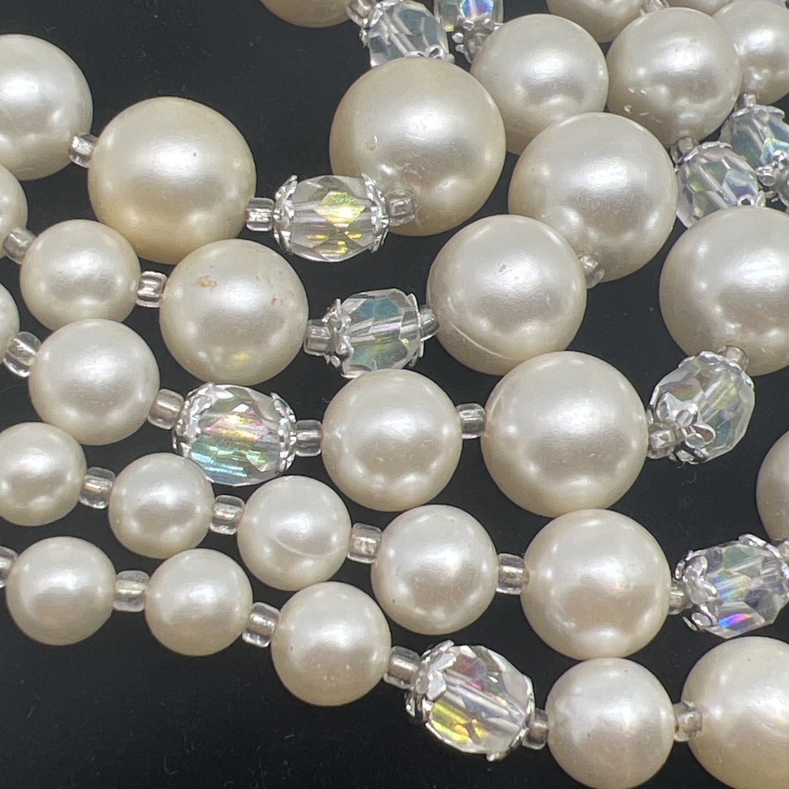 Vintage 5 Strand Faux Pearl AB Glass Beaded 14”-16” Necklace 7983