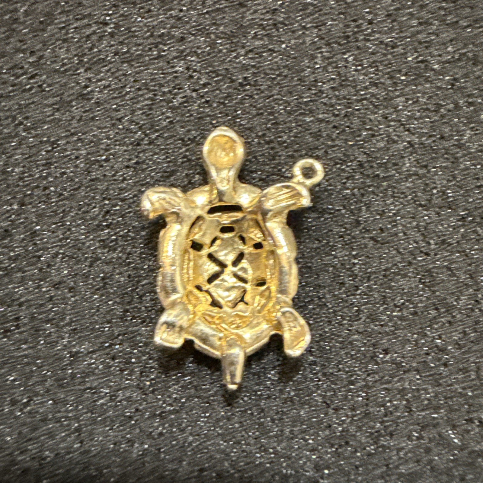 Vintage Detailed Gold Tone Turtle Pendant Pearl Eyes Lucky Tortoise Charm