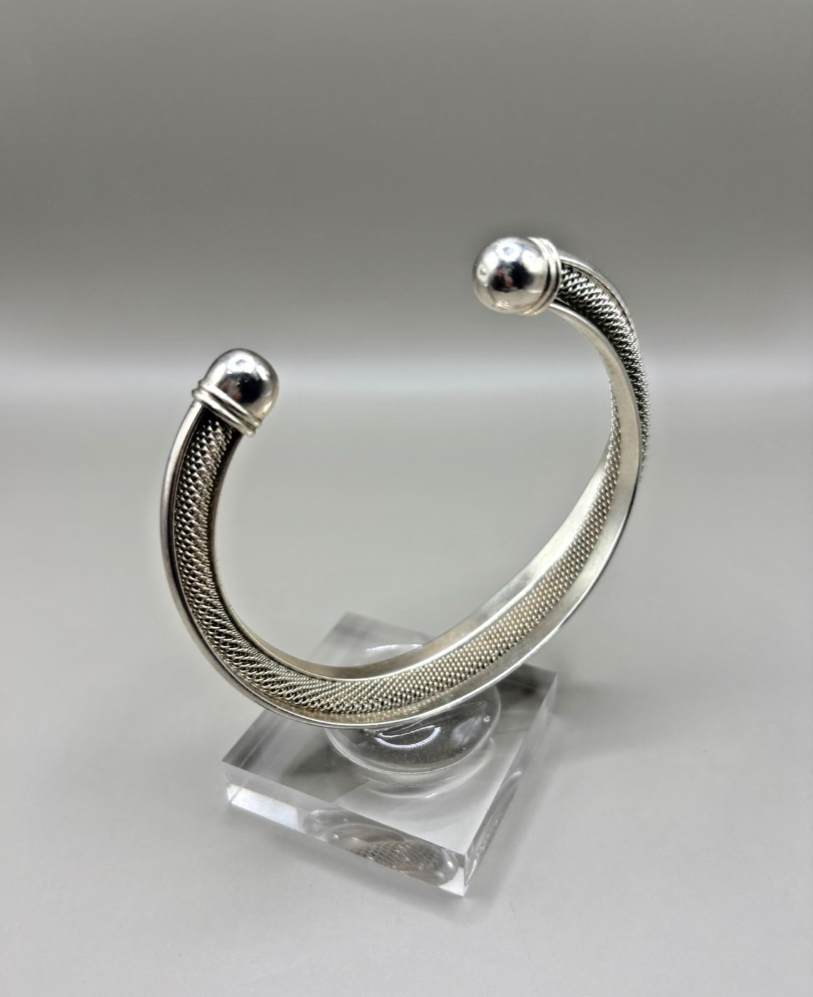 Sterling Silver Mesh Cuff Bracelet 925 Open Bangle Rope Weave 29g Vintage