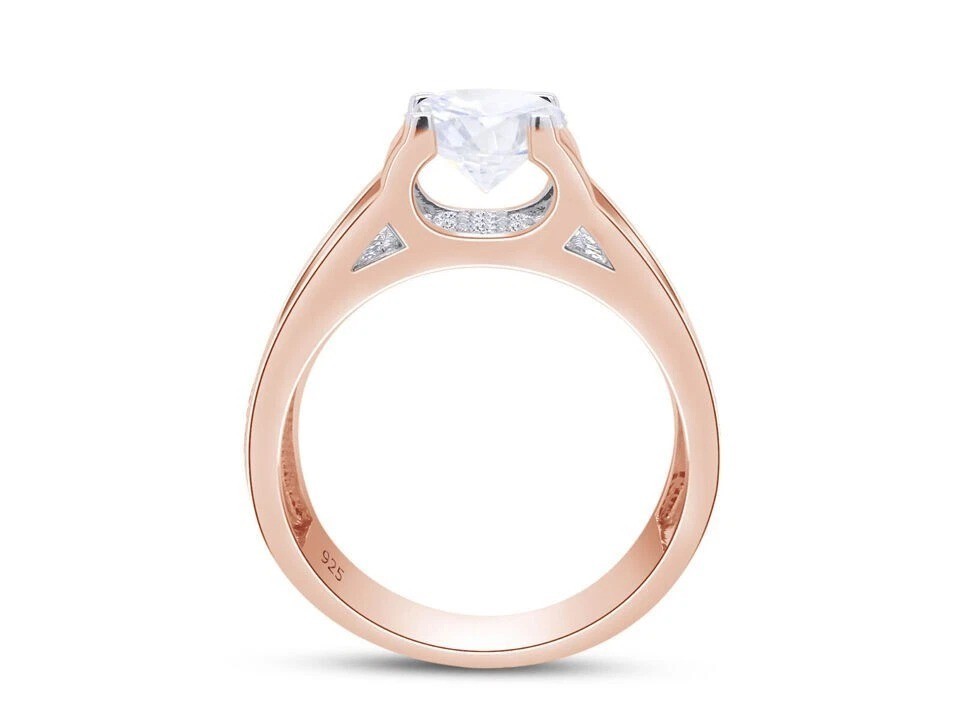 2.5Ct VVS1 Lab Created Moissanite Bridge Style Wedding 14K Rose Gold Finish Ring