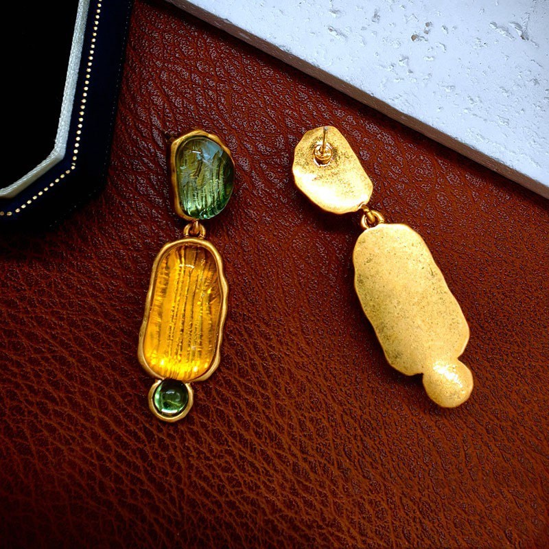 Vintage Gold Earrings- Jelly Studs- Electroplated Craftsmanship- Jewelry Gift