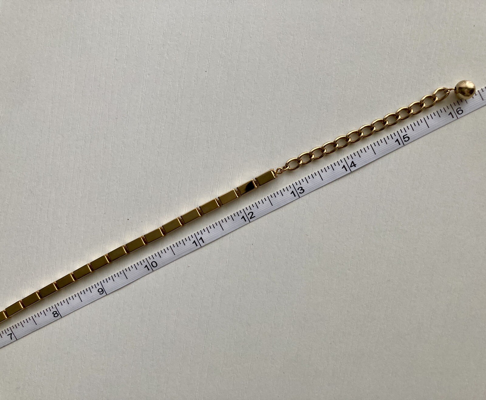 Vintage Rectangle Bar Box Link Chain Necklace 16” Gold Tone Adjustable 17.25g