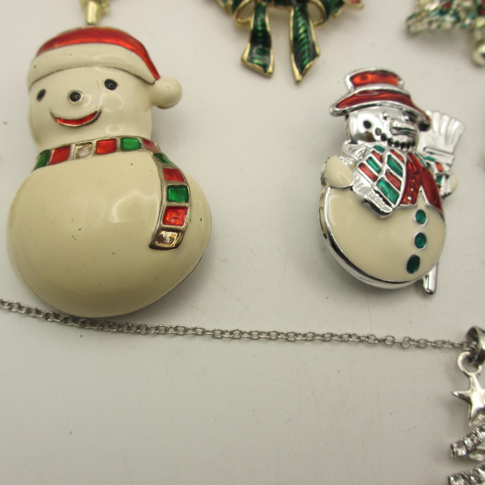 Vintage Christmas Jewelry Lot Angel Snowman Tree Wreath Ornament Star