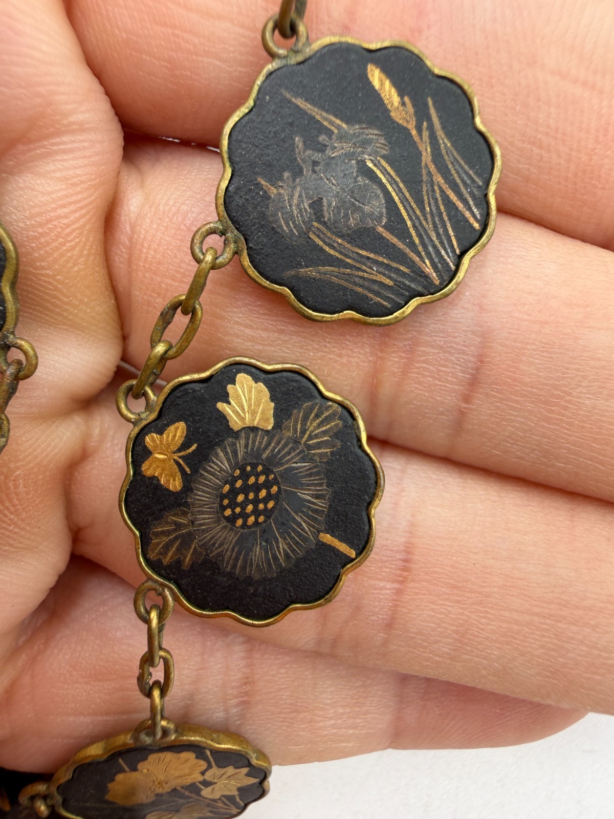 Vintage Necklace Damascene Japan KZ Scenic y-Drop Pendant