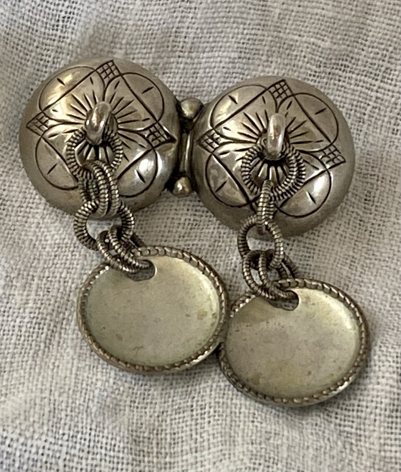 Vintage Traditional Silvery Norwegian Brooch With Intricate Incised Design