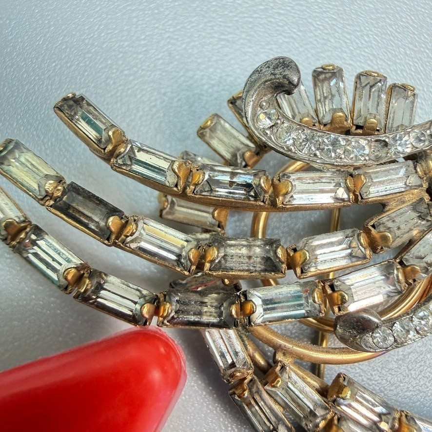 Vintage Art Deco Gold Filled Rhinestone Spray Brooch 1940s CR Co 1/20 12K Signed