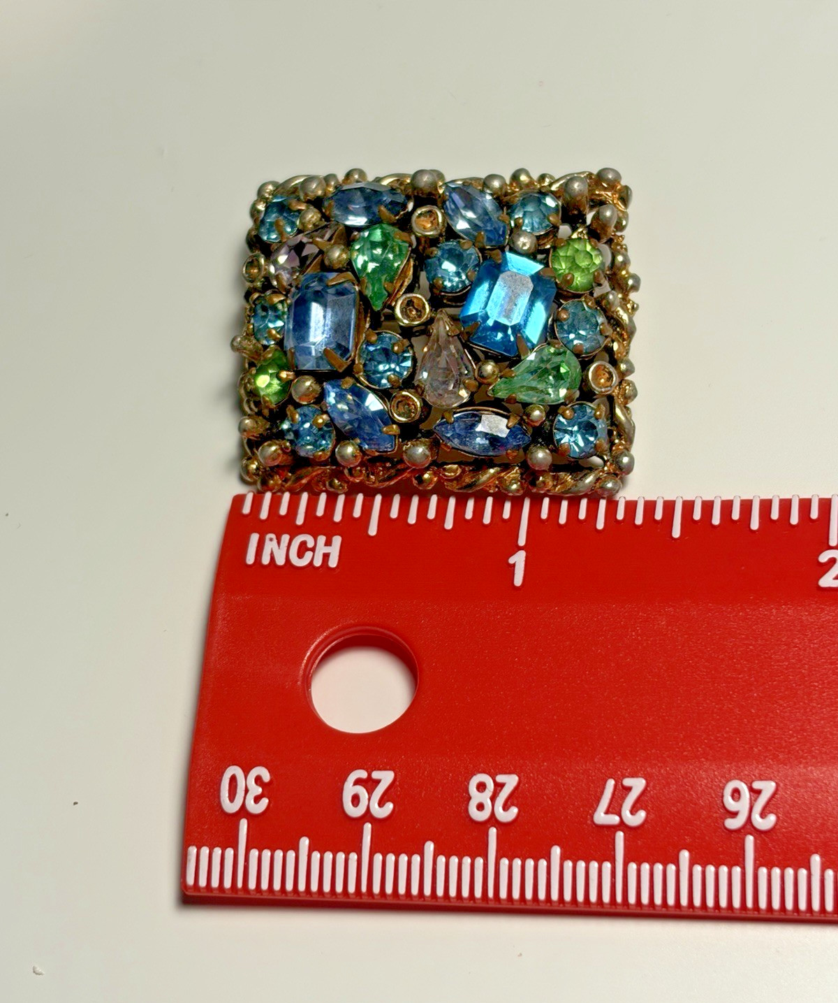 Vintage Barclay Multi-Stone Blue & Green Rhinestone Brooch