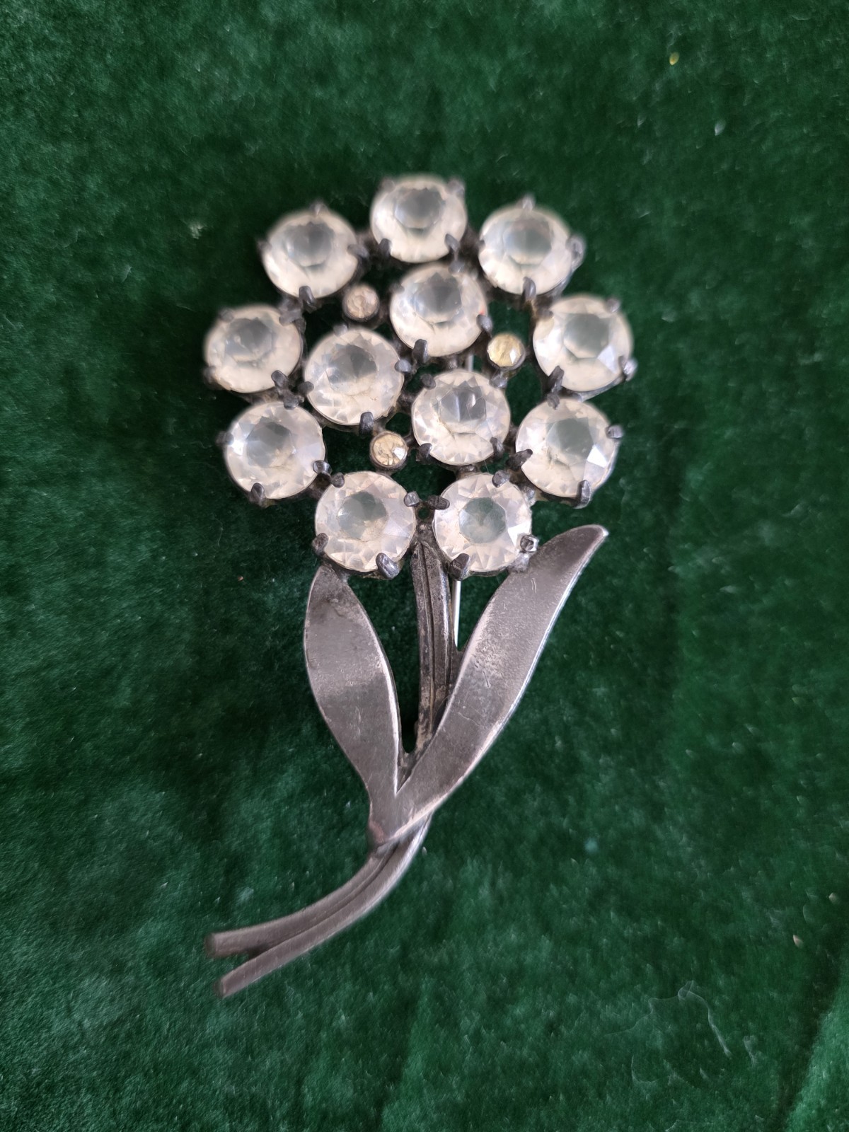 Old Vintage Clear Czech Glass Flower Brooch 20s
