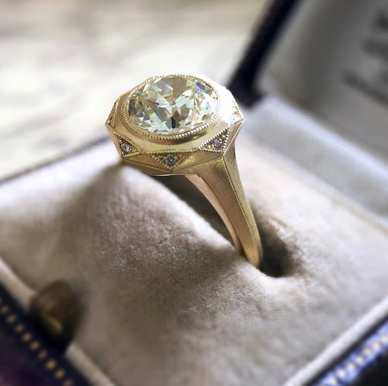 Art Deco Style 3.45CT Old European Cut Lab Created Diamond 14K Gold Finish Ring