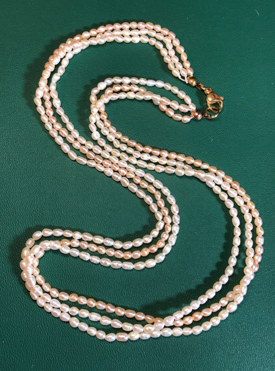 Vintage Peach Cream Genuine Cultured Pearl Multi Strand Necklace Baroque 17″ P19