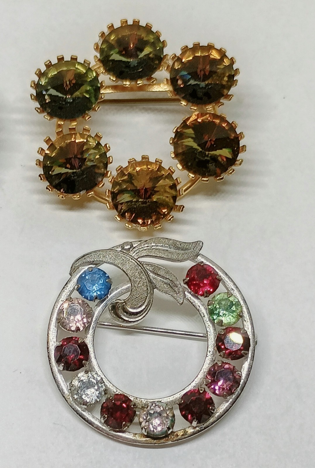 Vintage Lot 4 Brooches Pins Sterling Silver Blue Rhinestones Rivoli Crystals