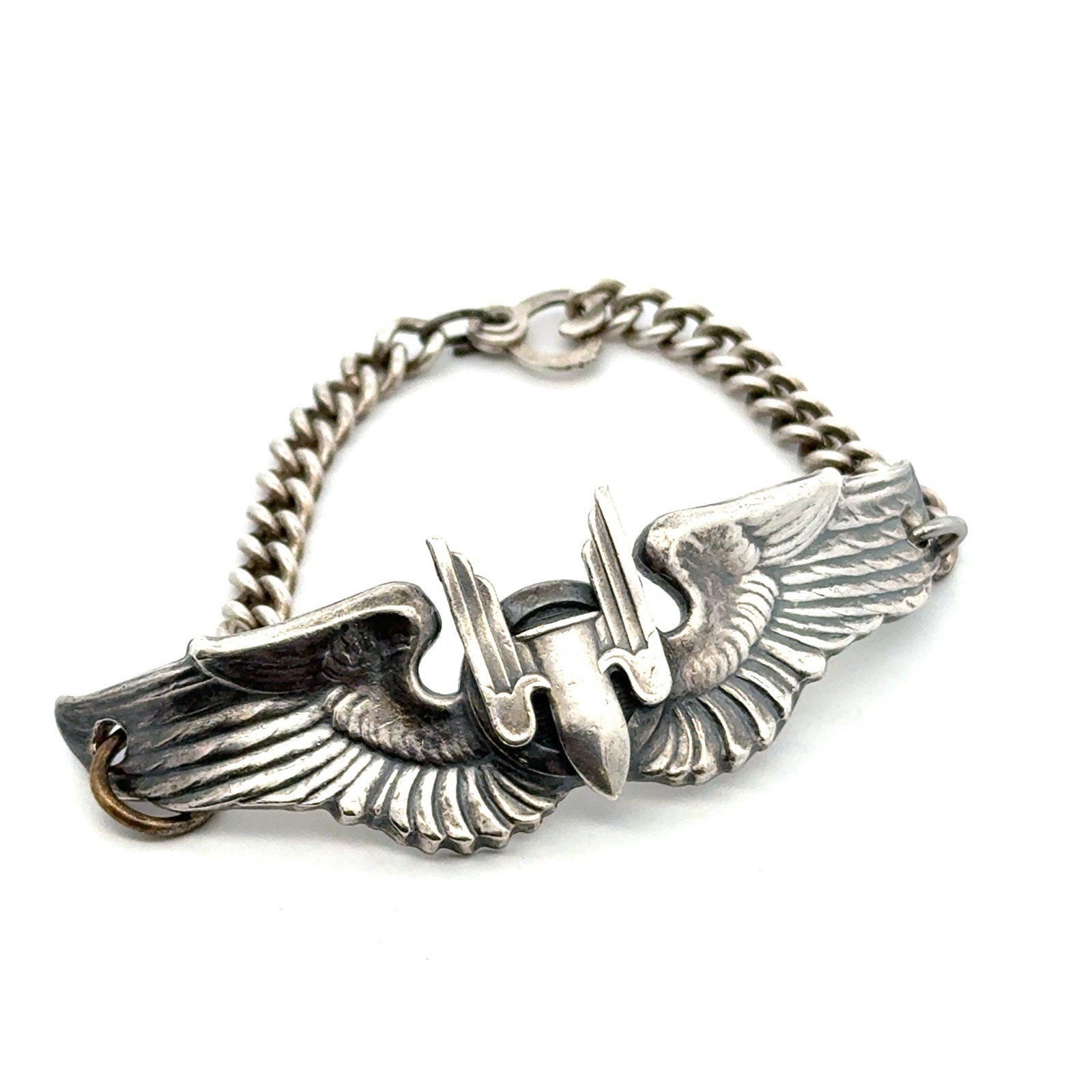 7.5” Sterling Silver Bracelet U.S. Air Force Aerial Gunner WW2 1943, 33.4g