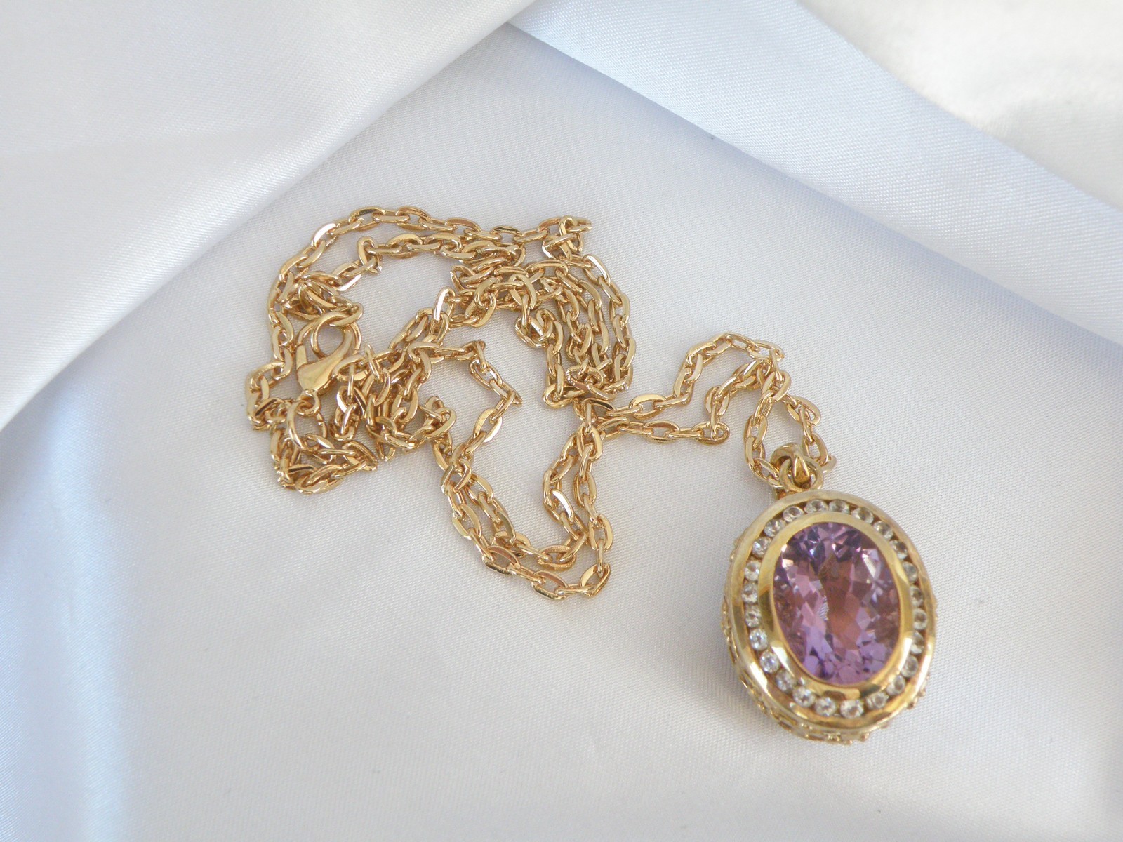 Vintage Sterling Silver 925 Gold on Large Reversible Amethyst Pendant Necklace