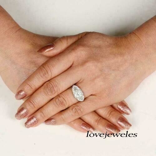 Art Deco Vintage 3CT Lab-Created Round Cut Diamond Ring 14K White Gold Finish