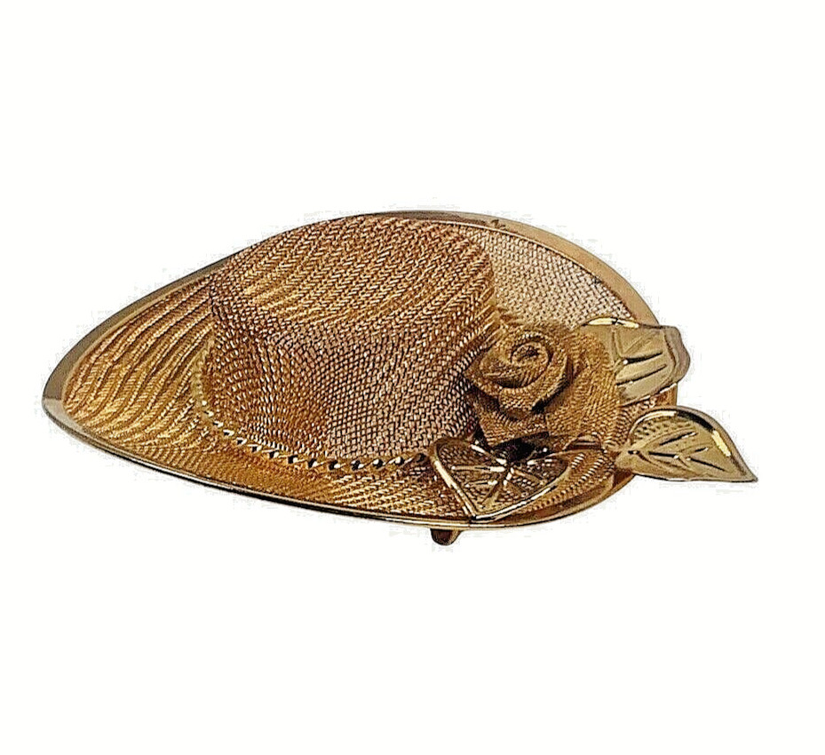 Vintage Gold Tone Sun Hat Brooch 2.5″ Pin