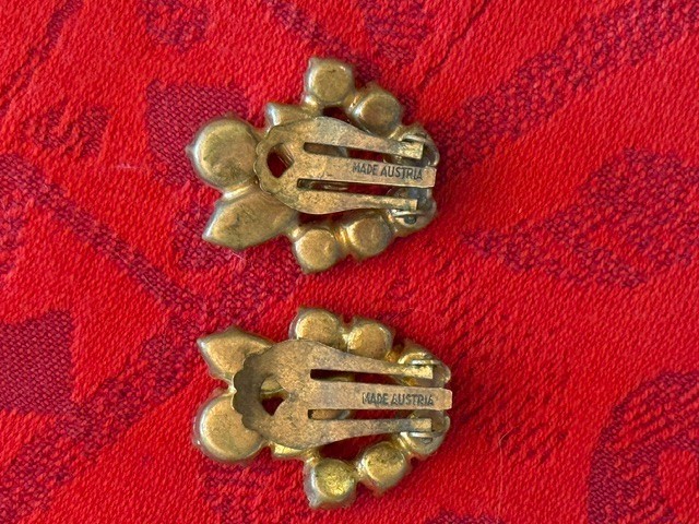 Vintage Austrian Amber and Citrine Rhinestone Clip Earrings