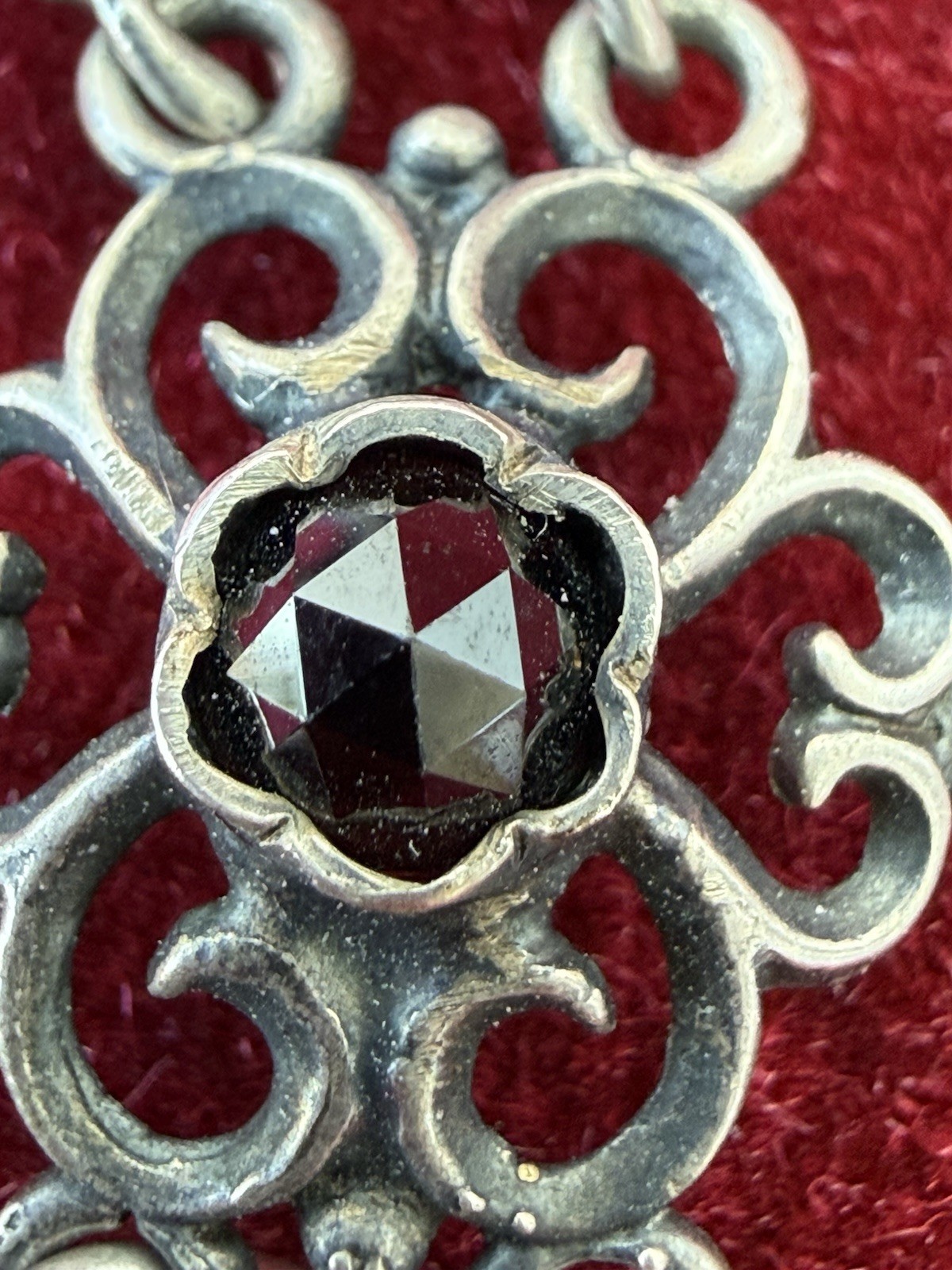 Antique Silver&Pyrope Garnets Rose-cut Filig.Armband Bracelet Jugendstil Austria