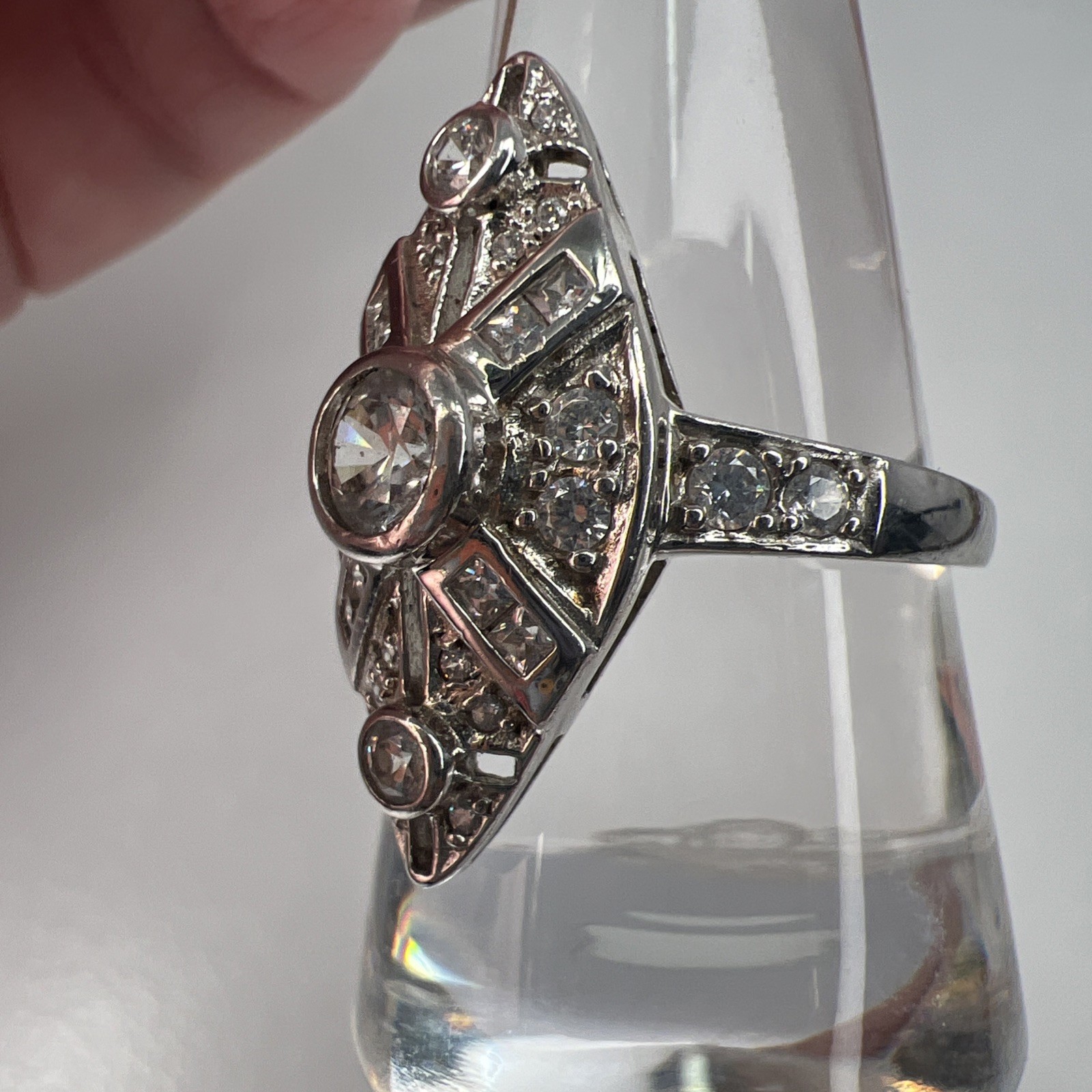 Sterling Silver 925 Art Deco Style CZ Ring Size 8.75
