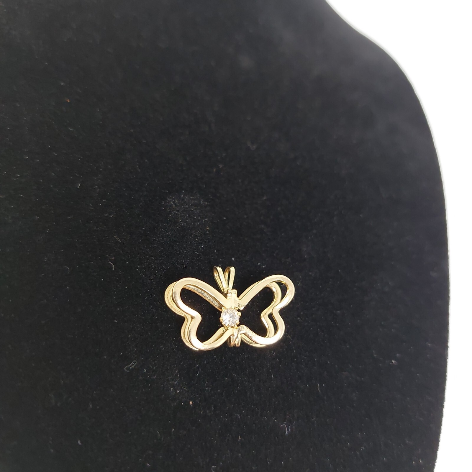 Gold Tone Clear Rhinestone Butterfly Pendant Jewelry Costume
