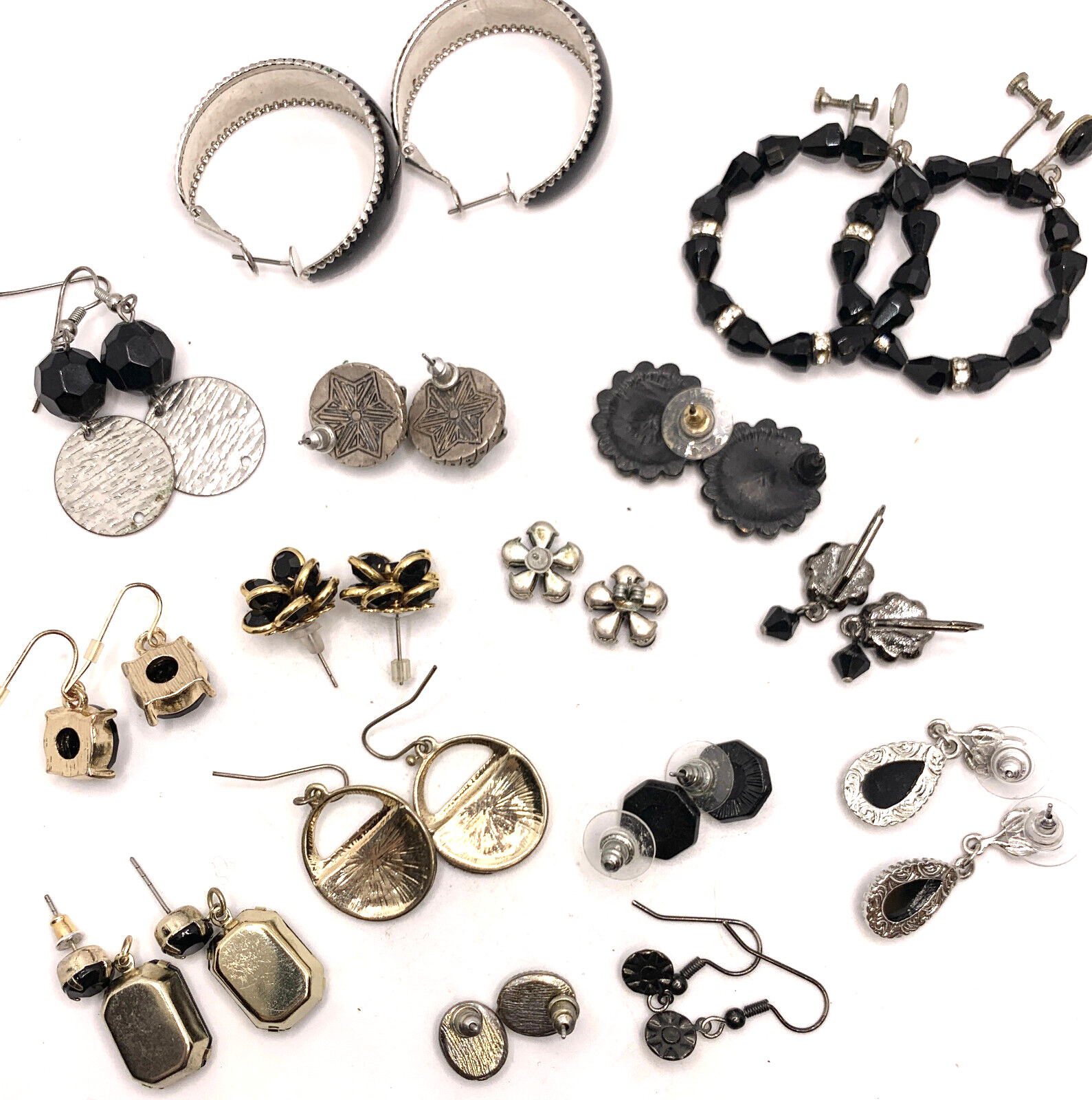 Lot 15 Pair Vtg 1990s 2000s Black Silver Gold Earring Wardrobe Cameo Crystal