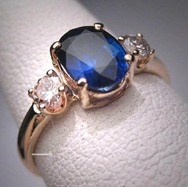 3.90 Ct Natural Sapphire Art Deco Vintage Engagement Ring 14K Rose Gold Finish