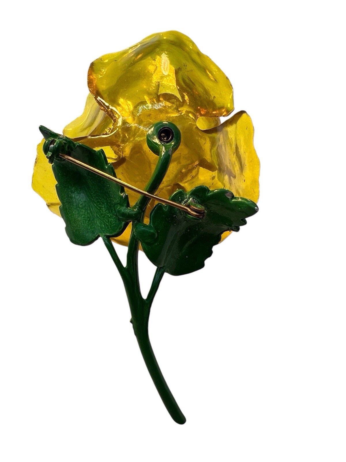 Huge Yellow Flower Brooch Cellulose Acetate Rose Enamel Spring Summer Fab! WB