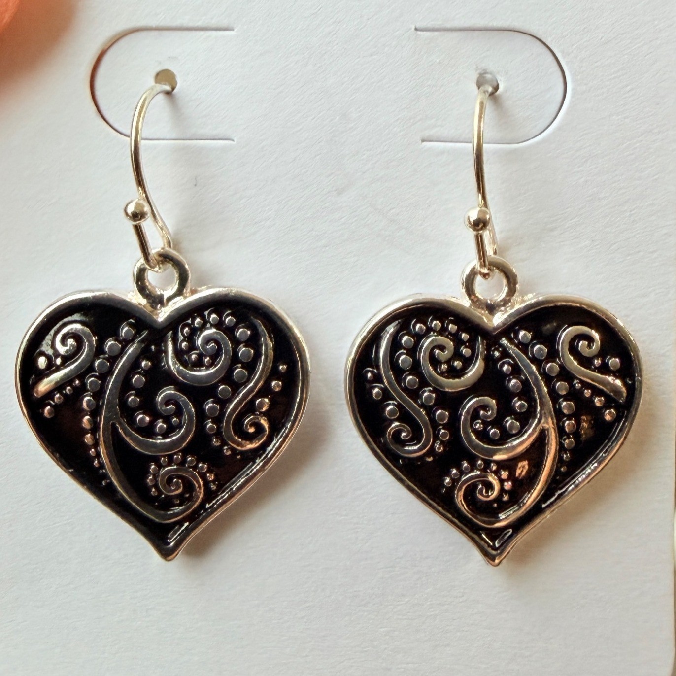 Y2K Vintage Bali Silver Tone Heart Filigree Dangle Earrings 1-1/8″ Nickel Free