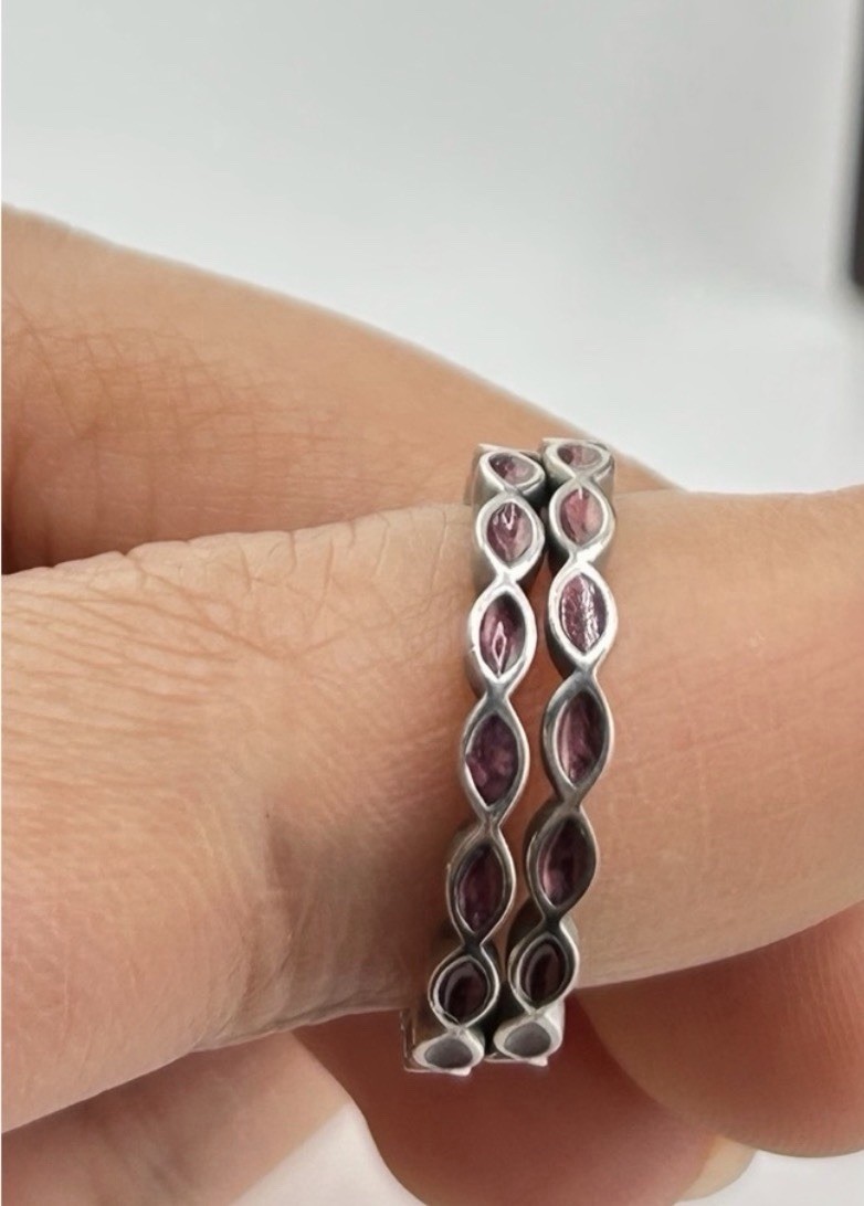 (2) Set Rings Vintage Designer Pandora Enamel Sterling Silver Ring – Size 6.75