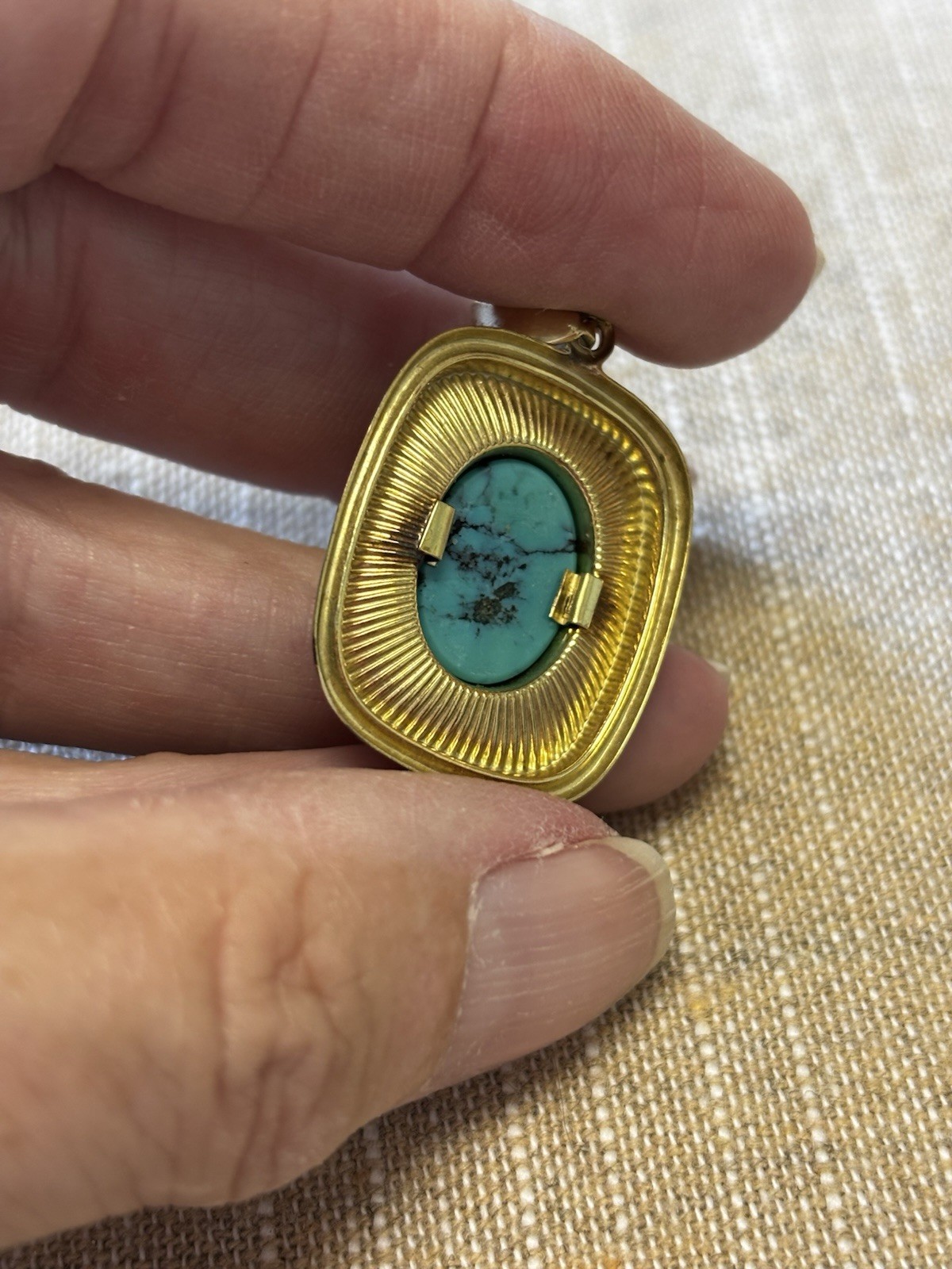 Vintage Gold Plated Pendant with Natural Turquoise 1.5” Long Great Look
