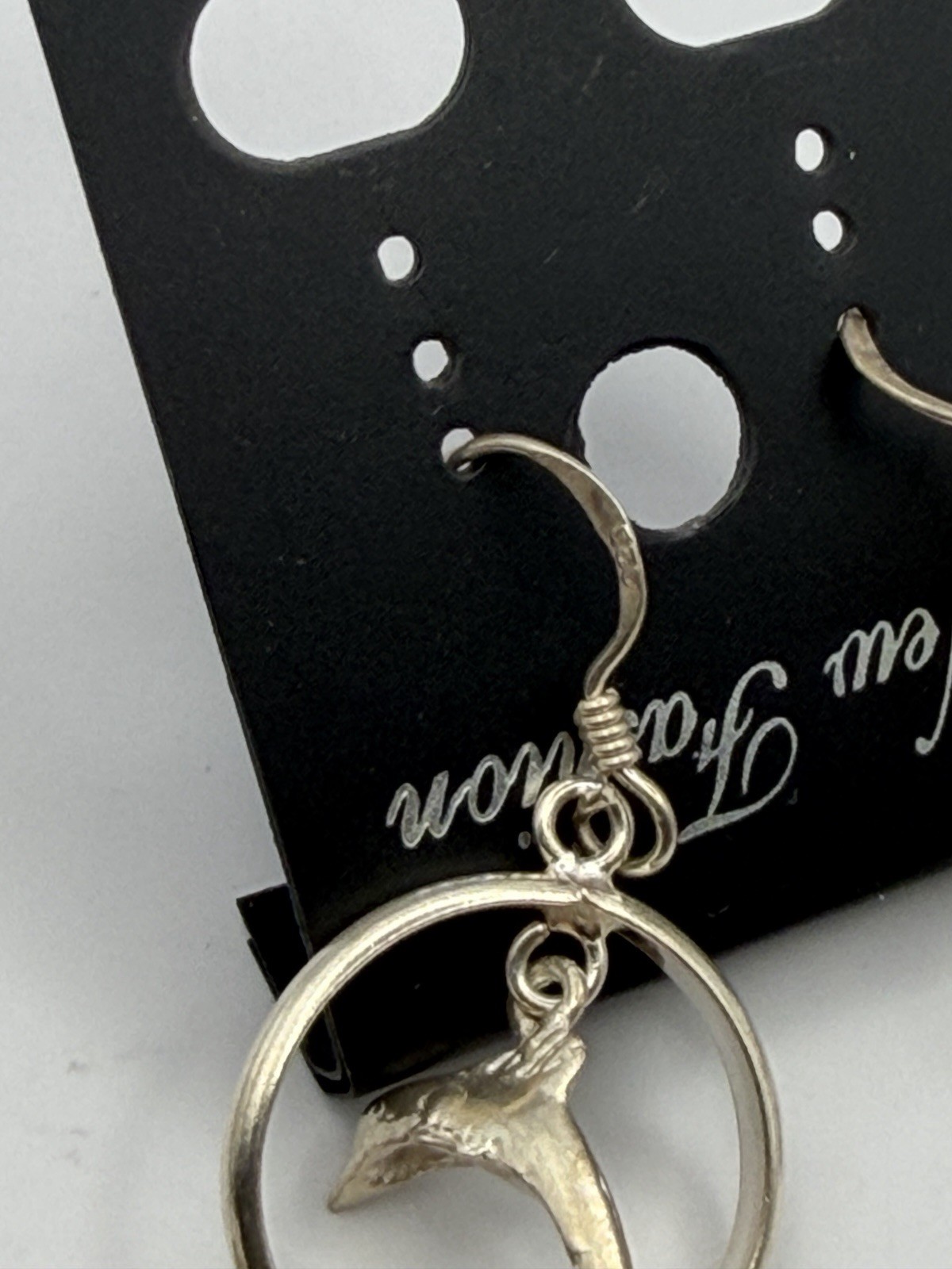 Vintage Sterling Silver Dangle Hoops with Dolphins Pierced Earrings