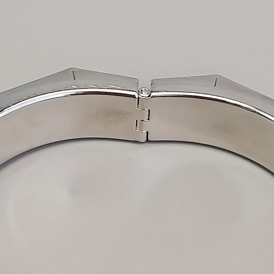 Vintage Hinged Bangle Bracelet Octagon Silver Tone Hong Kong Safety Clasp 6.5″