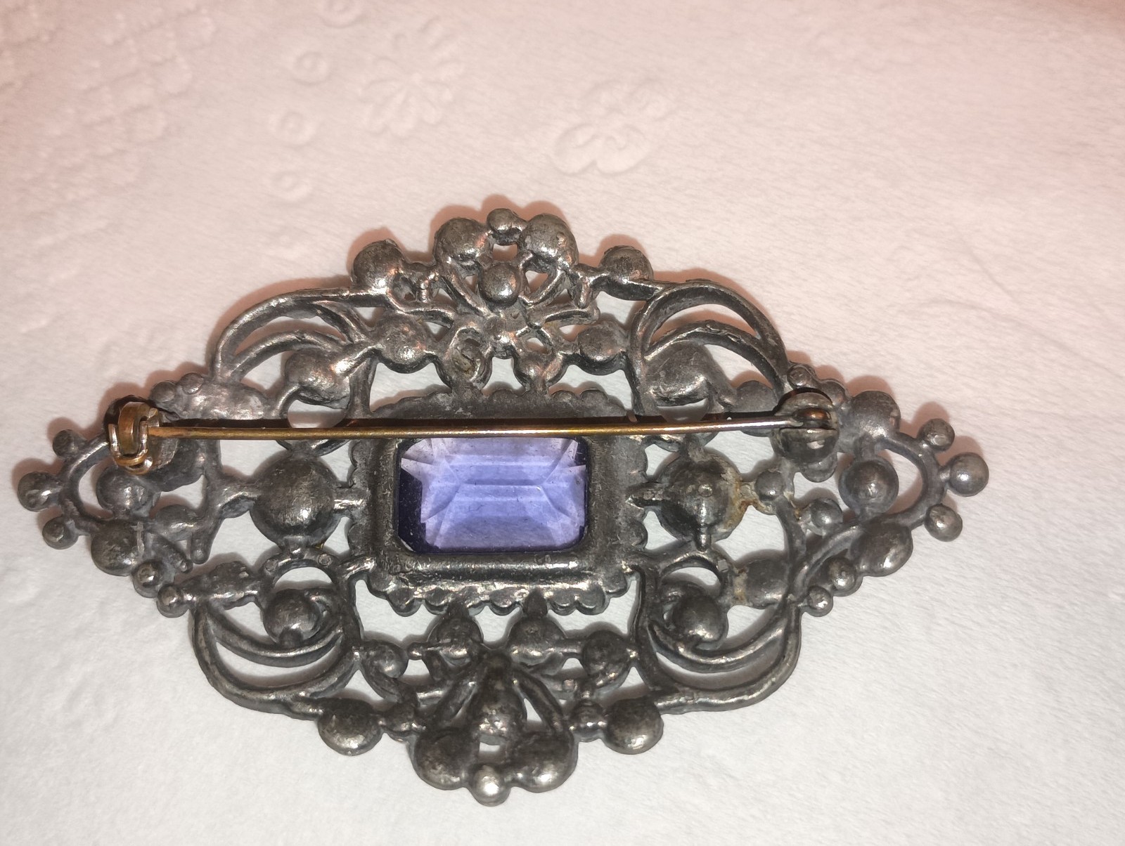 Gorgeous Victorian Large Brooch Blue Sapphire & Purple Amethyst Stones 3″