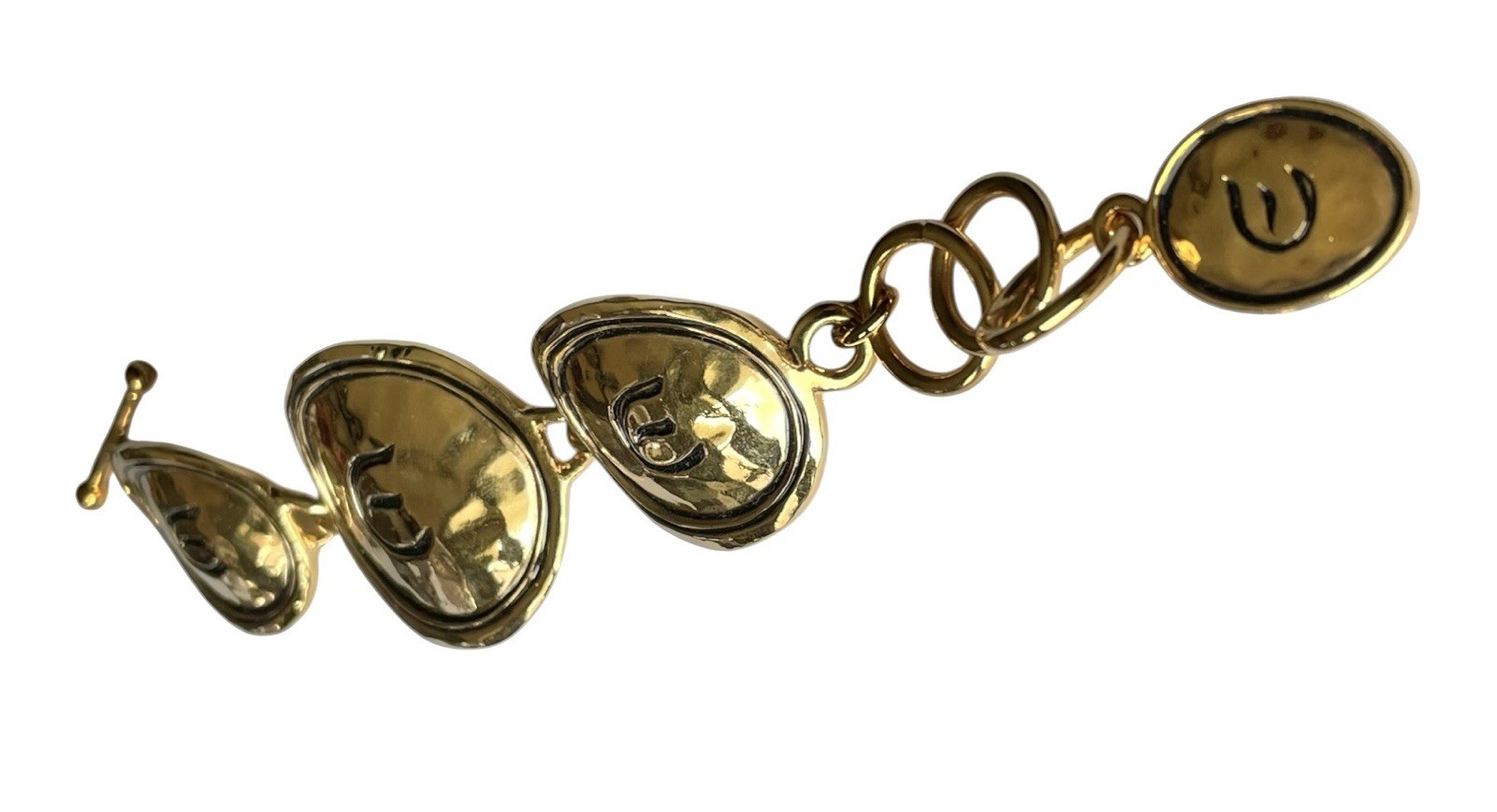 Vintage Elizabeth Taylor Avon Gold Coast E Bracelet Hammered Gold Tone 7.75″