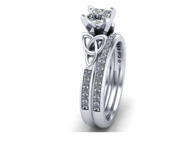 2.00Ct Princess Cut Lab Created Diamond 925 Silver Engagement Bridal Ring Set