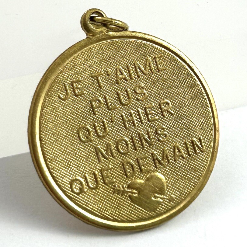 Vintage French Love Charm Necklace Pendant Brass Jewelry – Tarnished As Is