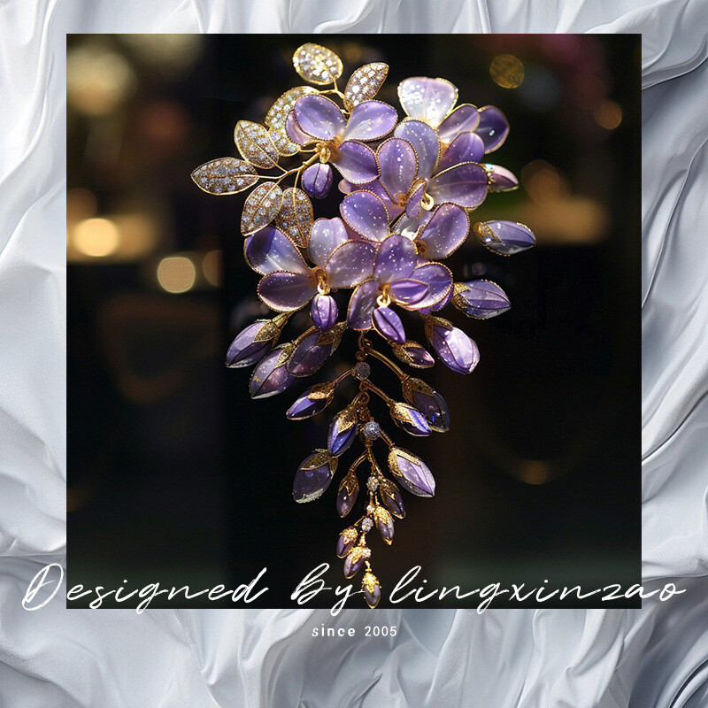 Original Design Dreamy Wisteria Flower Brooch High-value Floral Accessory