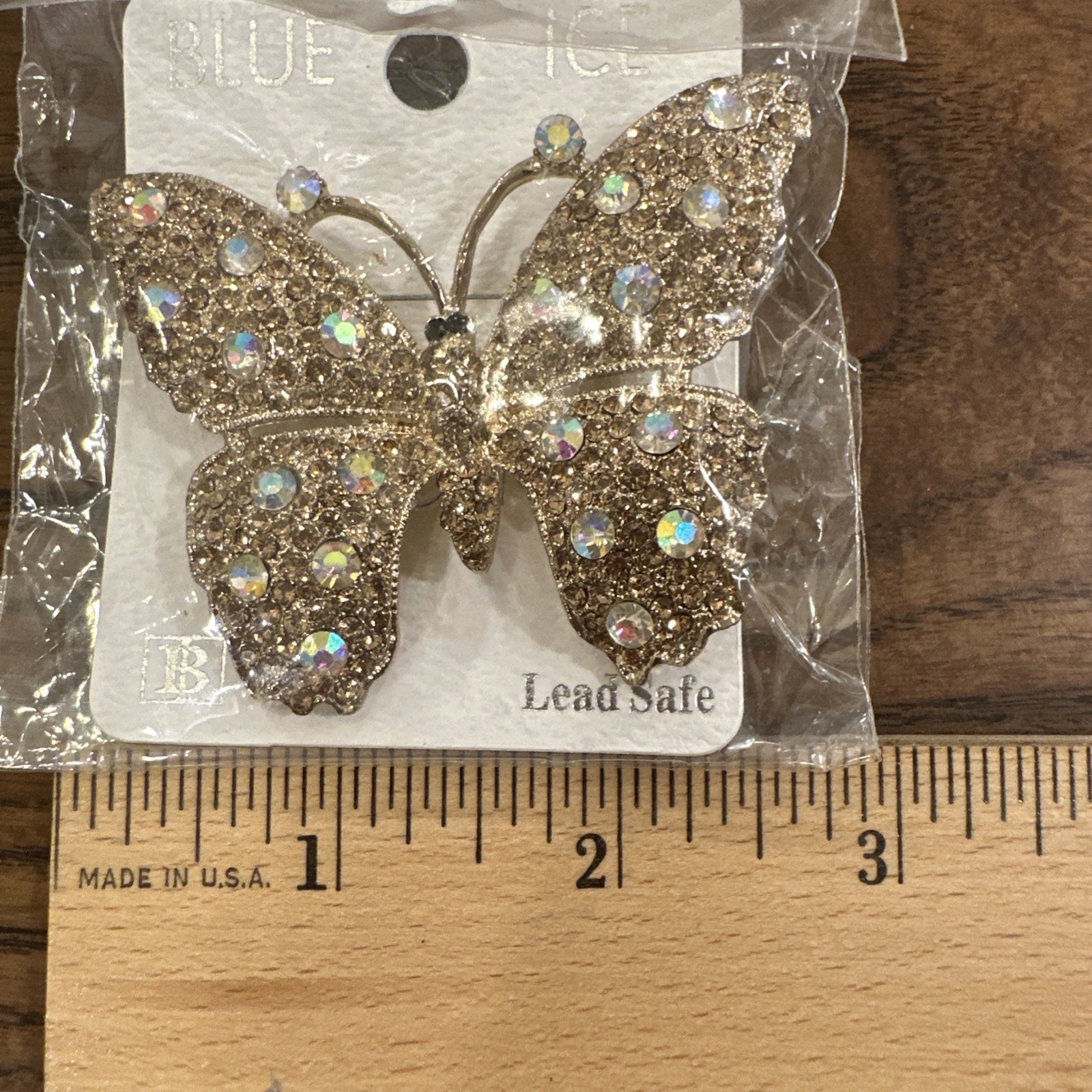 Vintage BLUE ICE Butterfly Brooch Large Gold Tone Multicolor Rhinestone NICE!