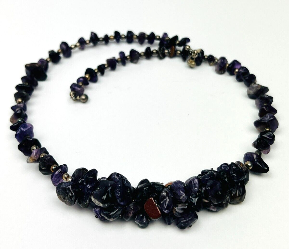 Vintage Amethyst Gemstone Beaded Wired Cluster Necklace Choker