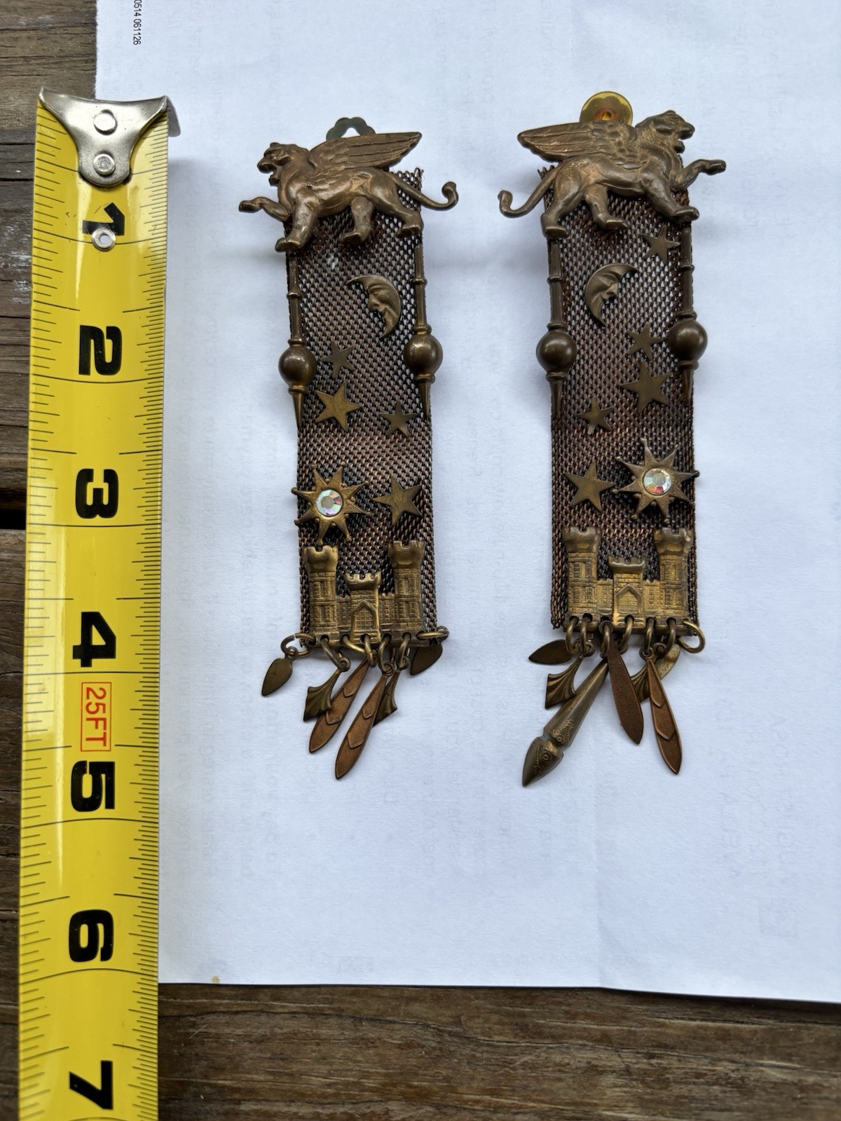 Unique Antique Jack Smile? Mesh Ear Rings Winged Lion Moon Stars Castle Dangle